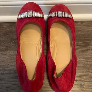 Cole Hann Elegant Red Suede Women's Flats with Crystal Embellishments